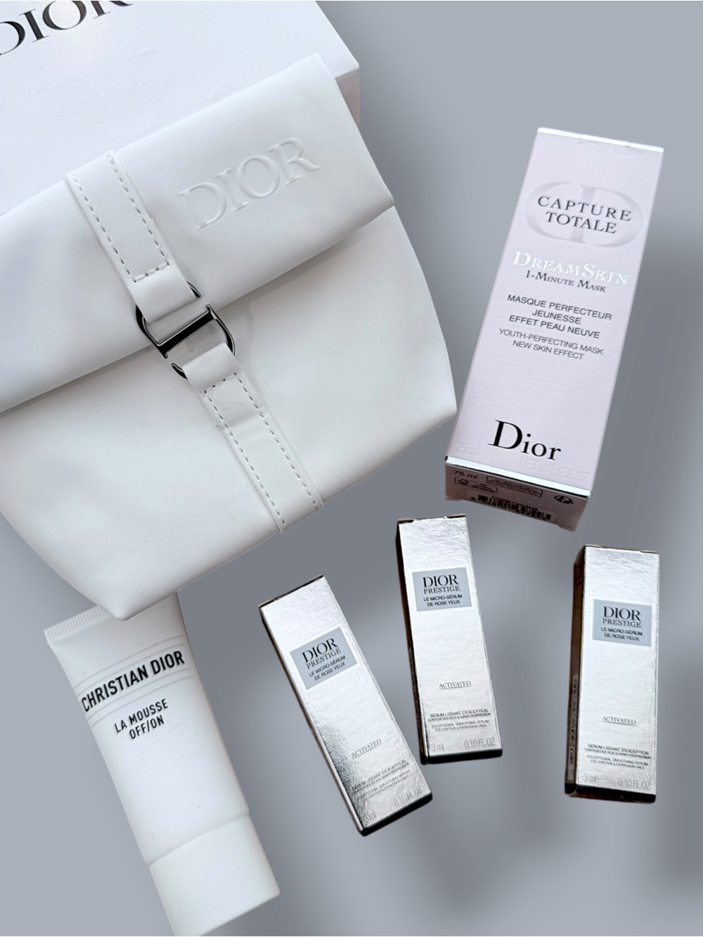 Dior GWP White Pouch, Dreamskin Mask & Prestige Skincare Bundle